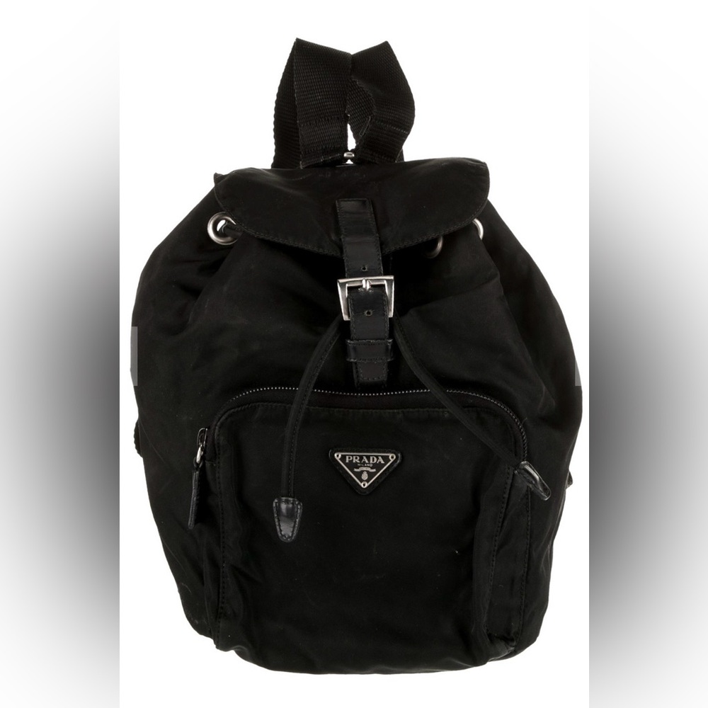 Prada Vintage Tessuto Nylon Drawstring Backpack Black Authentic